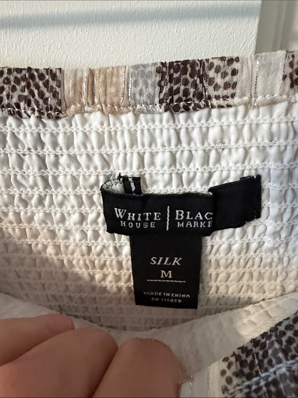 White House Black Market Boho Silk Metallic Polka Dot Smocked Skirt Size Medium - Picture 2 of 5